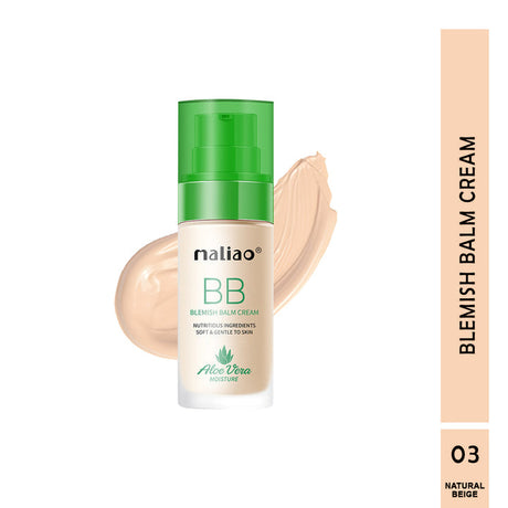 Maliao Blemish Balm Cream bottle with green cap and beige cream on a white background. maliao.pk