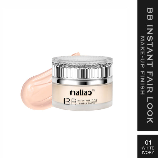 Jar of Maliao BB cream with a swatch on a white background. maliao.pk