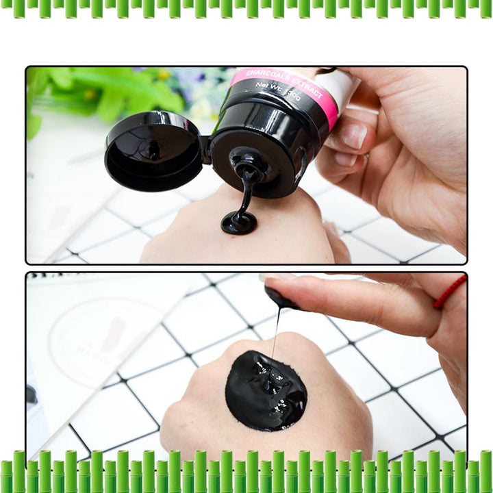 Black gel being applied to a hand with a close-up of the gel container. maliao.pk
