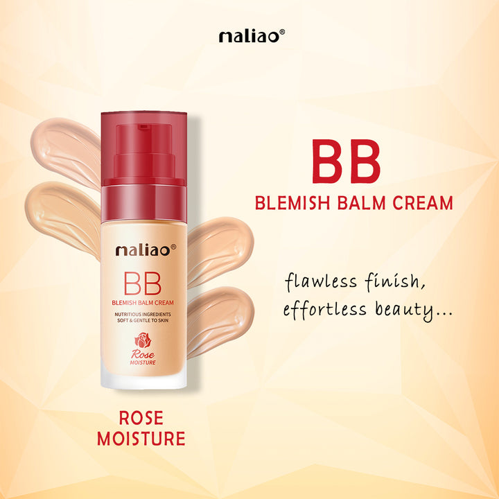 Maliao BB Blemish Balm Cream bottle with rose moisture label on a beige background. maliao.pk