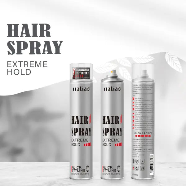 Three bottles of maliao hair spray with 'Extreme Hold' text on a white background