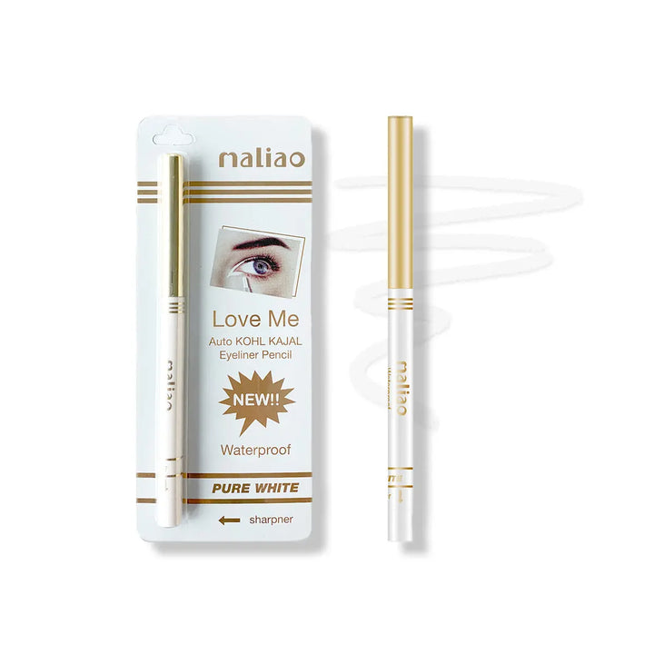White eyeliner pencil with packaging labeled 'maliao' on a white background. maliao.pk