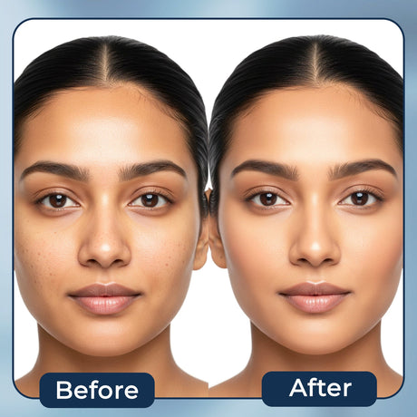 Before and after comparison of a woman's face with 'Before' on the left and 'After' on the right.maliao.pk