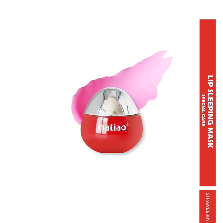 Red lip sleeping mask with pink applicator on a white background