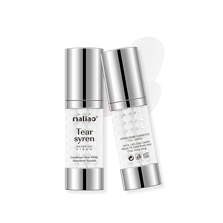 Two skincare cream bottles with silver caps and white labels on a white background maliao.pk
