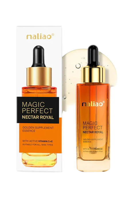Two bottles of 'Magic Perfect Nectar Royal' with a box on a white background