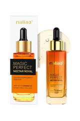 Two bottles of 'Magic Perfect Nectar Royal' with a box on a white background