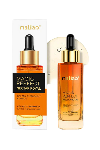 Two bottles of 'Magic Perfect Nectar Royal' with a box on a white background