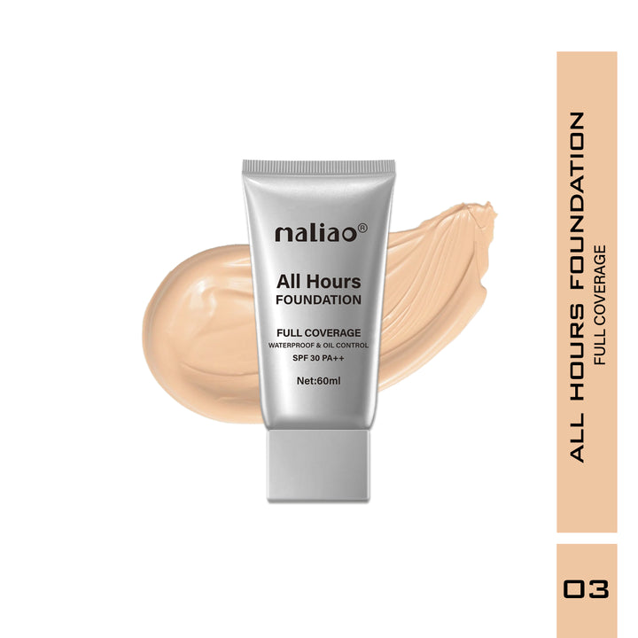Maliao All Hours Foundation Full Coverage, Waterproof, Oil Control, SPF 30 PA++