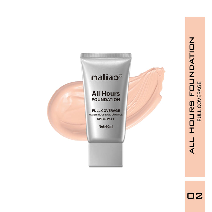 Maliao All Hours Foundation Full Coverage, Waterproof, Oil Control, SPF 30 PA++