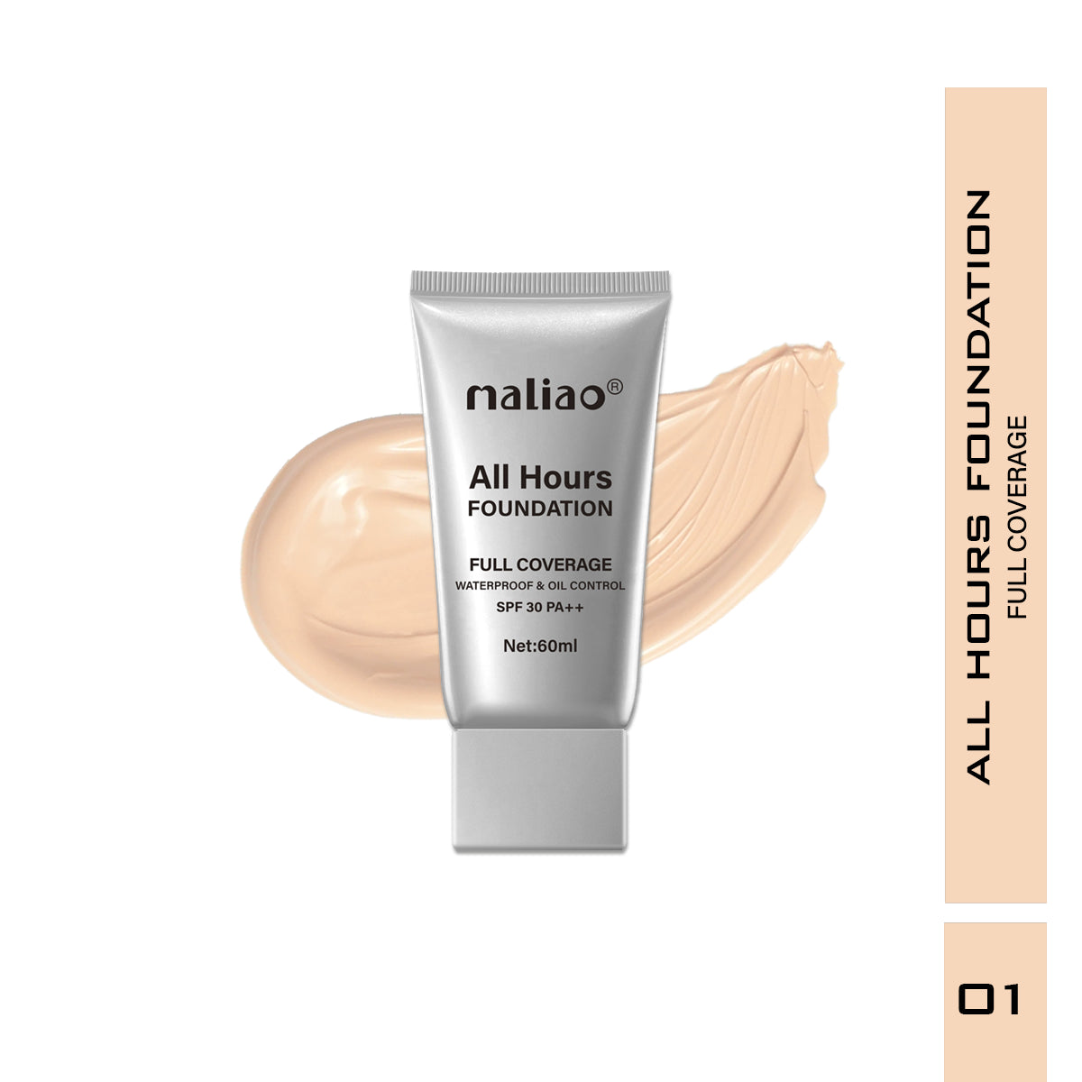 Maliao All Hours Foundation Full Coverage, Waterproof, Oil Control, SPF 30 PA++