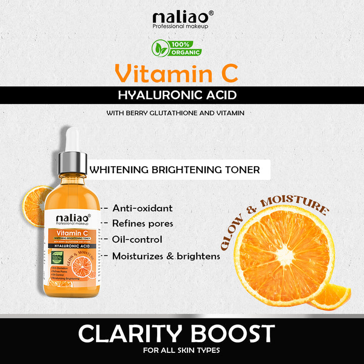 Maliao Vitamin C Whitening Brightening Toner with Berry Glutathione & Hyaluronic Acid