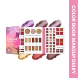 Makeup palette with color swatches and 'Color Book Makeup Diary' packaging on a white background. maliao.pk