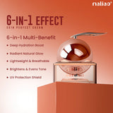 Maliao 6-in-1 Effect skin perfect cream with product packaging on a peach background. maliao.pk