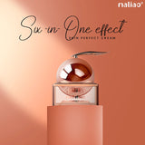 Skin perfect cream with 'Six-in-One effect' on a peach-colored background, featuring the brand 'maliao'. maliao.pk