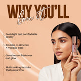Woman holding a skincare product with text on a beige background. maliao.pk