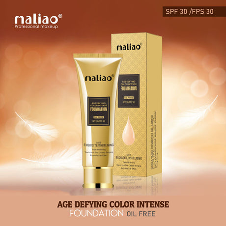 Maliao foundation tube and box on a warm background. maliao.pk