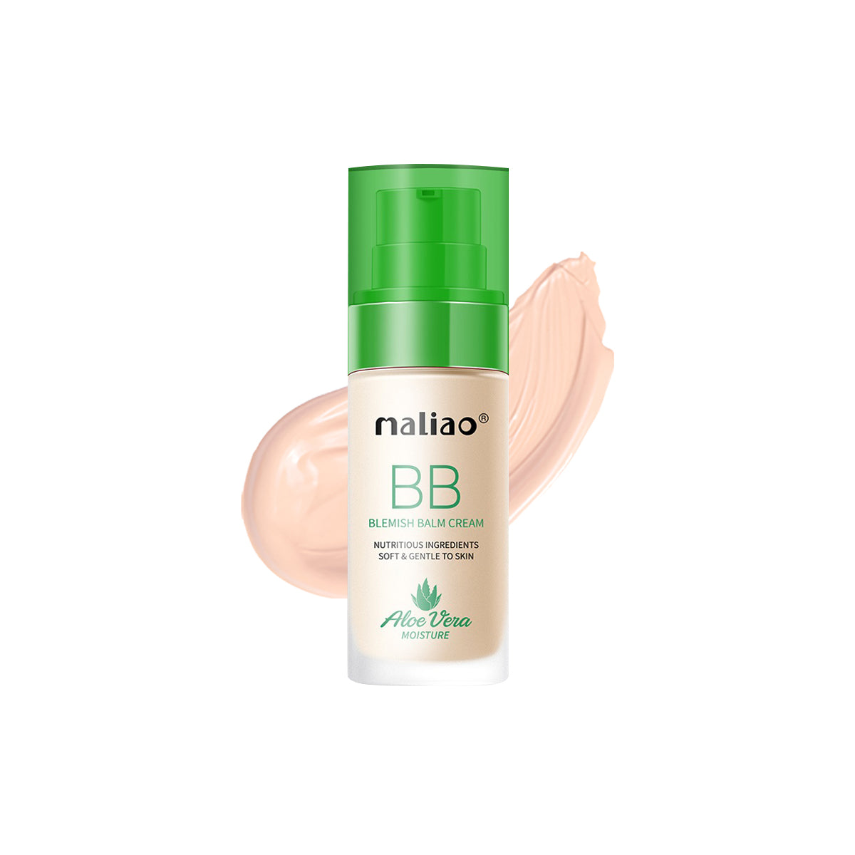 Naliao BB cream bottle with green cap on a white background. maliao.pk