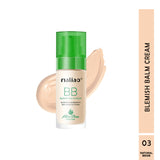 Maliao Blemish Balm Cream bottle with green cap and beige cream on a white background. maliao.pk