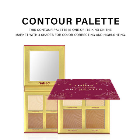 Maliao contour palette with open lid showing shades and mirror, on a white background. maliao.pk