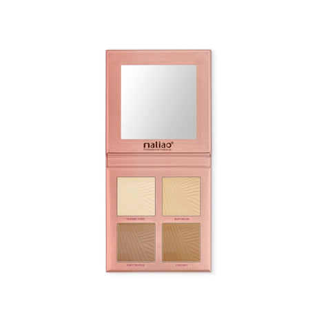 Makeup palette with mirror and color swatches on a white background, branded 'Maliao'. maliao.pk