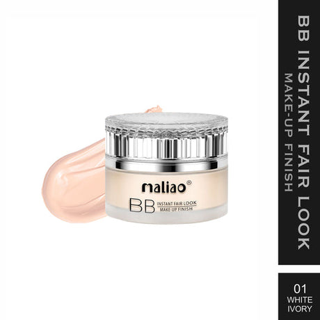 Jar of Maliao BB cream with a swatch on a white background. maliao.pk