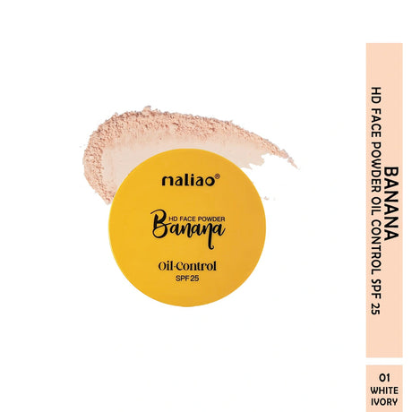Maliao Banana oil-control face powder with packaging on a white background. maliao.pk