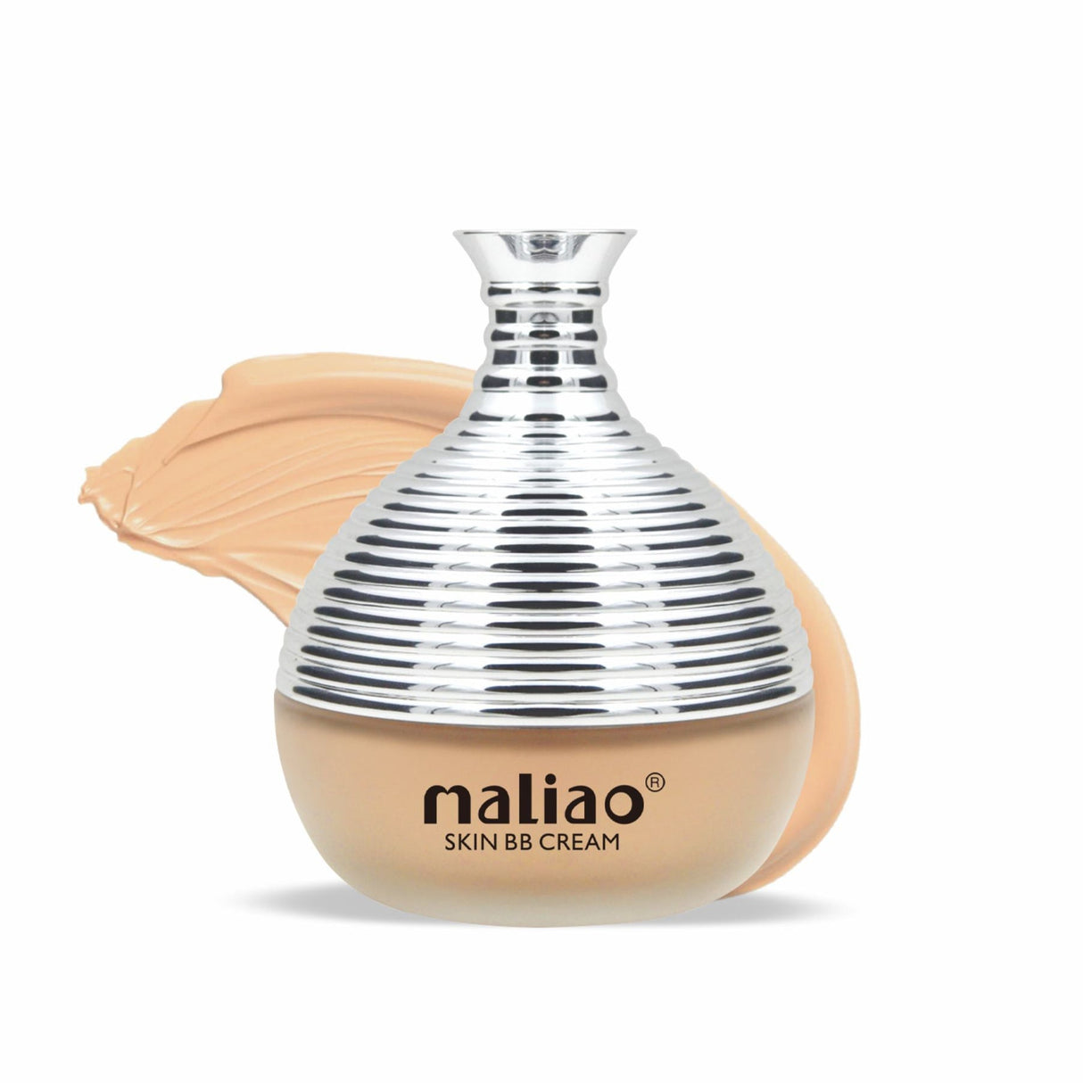 Maliao skin BB cream with a silver container and beige color on a white background. maliao.pk