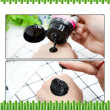 Black gel being applied to a hand with a close-up of the gel container. maliao.pk