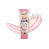 Tube of Maliao body cream with pink cream swatch on a white background