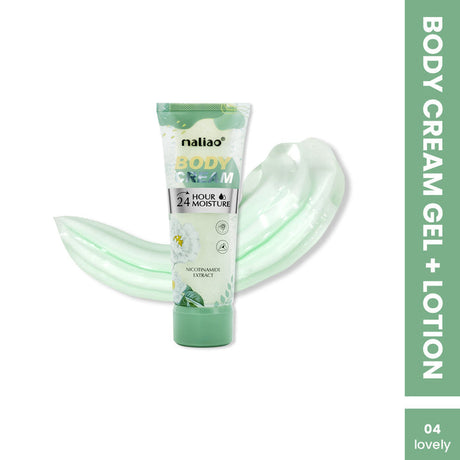 Maliao body cream gel and lotion with a green tube on a white background
