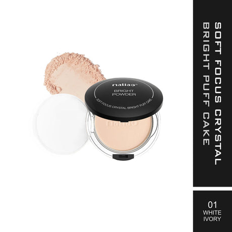 Makeup product with open lid showing powder, on a white background