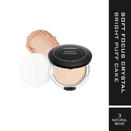 Mailao soft focus crystal bright puff cake with natural beige color on a white background