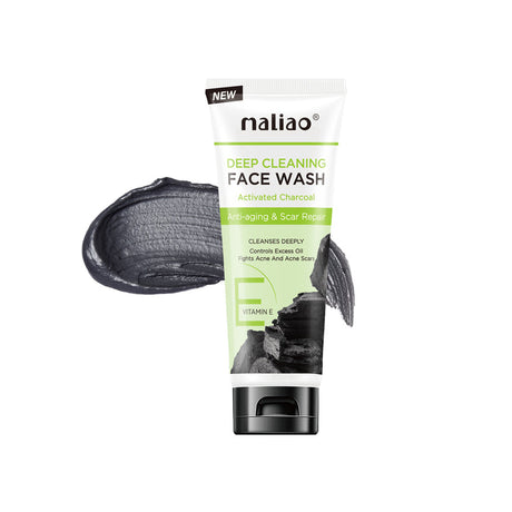 Maliao deep cleaning face wash with activated charcoal on a white background