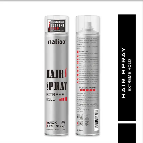 Two hair spray bottles with labels on a white background