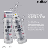 Two cans of maliao hair spray on a gray background with product details.