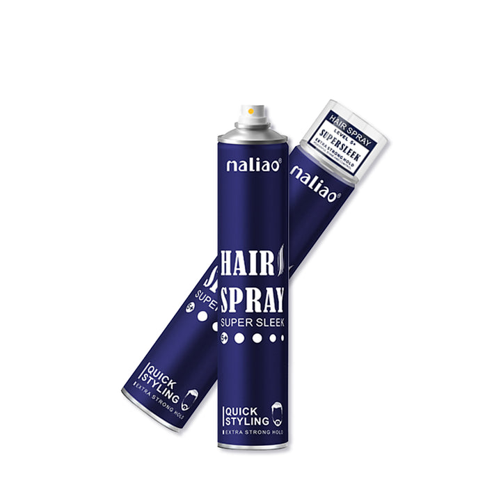 Two bottles of maliao hair spray on a white background