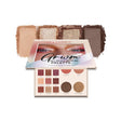Makeup palette with swatches and color options on a white background