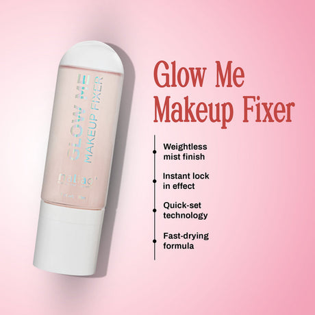 Maliao Makeup fixer bottle with features on a pink background. maliao.pk