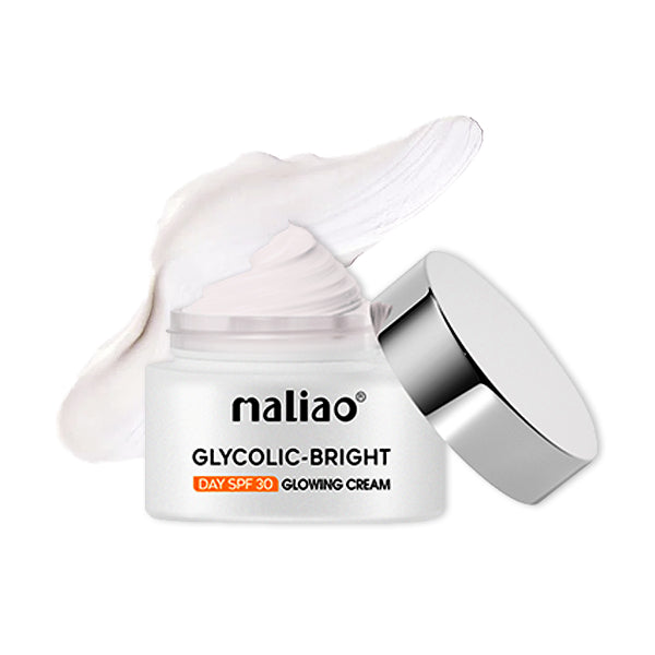 Maliao Glycolic-Bright cream jar with a white background. maliao.pk