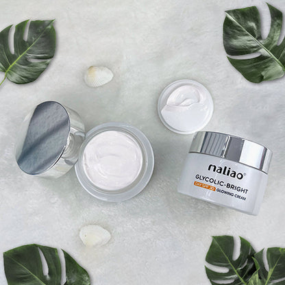 Maliao skincare cream jars with green leaves on a light background. maliao.pk