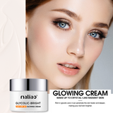 Woman's face with close-up of a Maliao cream jar, highlighting the product's benefits. maliao.pk