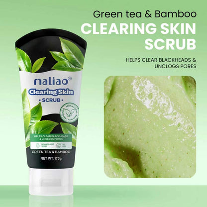 Maliao® Green Tea & Bamboo Skin Clearing Scrub – Exfoliating Face Scrub for Clear, Smooth Skin