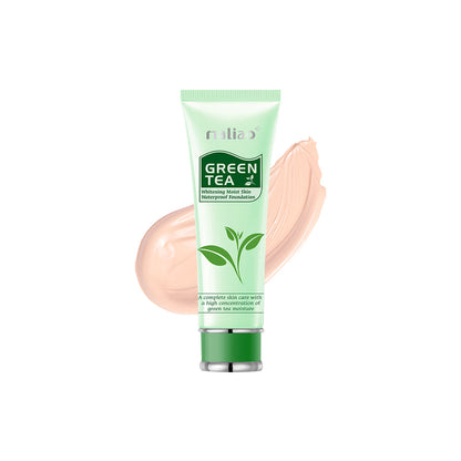 Tube of maliao Green Tea foundation with a swatch on a white background