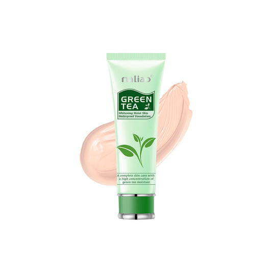 Tube of maliao Green Tea foundation with a swatch on a white background