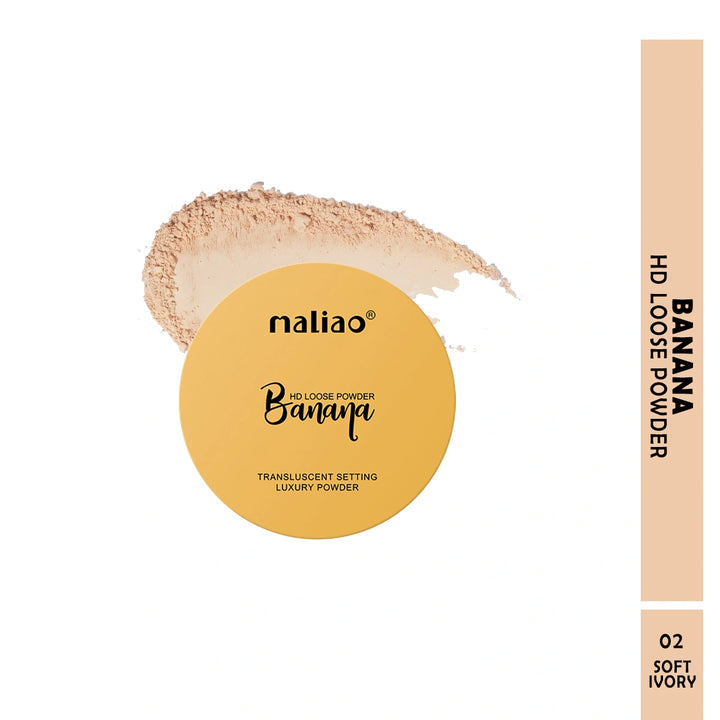 Maliao Banana HD Loose Powder with a yellow container on a white background. maliao.pk