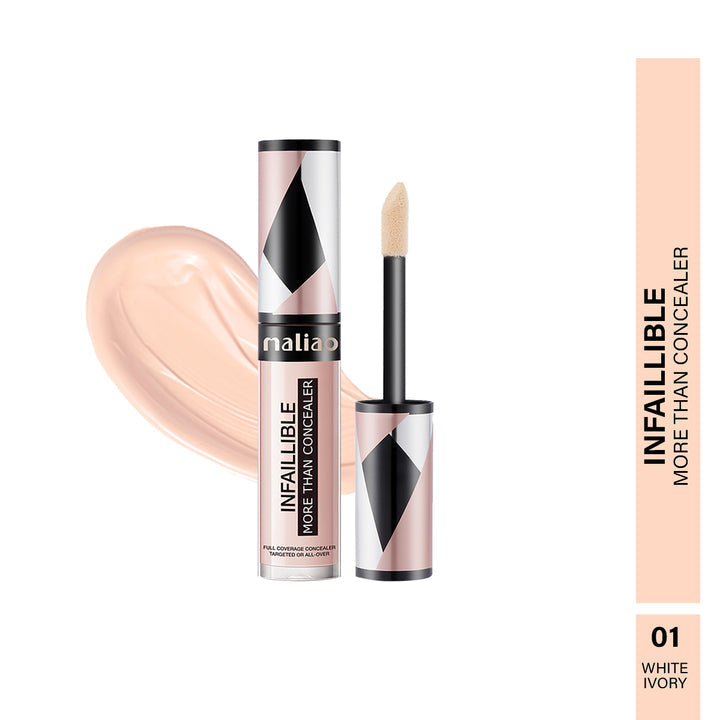 Maliao Infaillible concealer with applicator and packaging on a white background. maliao.pk