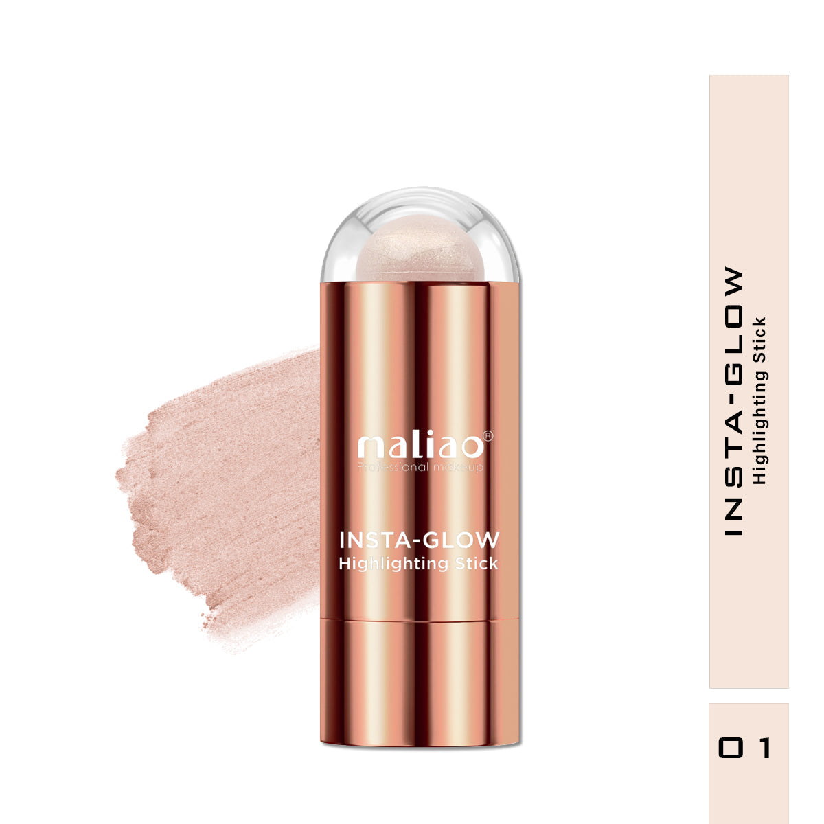 Maliao Insta-Glow highlighting stick with swatch on white background