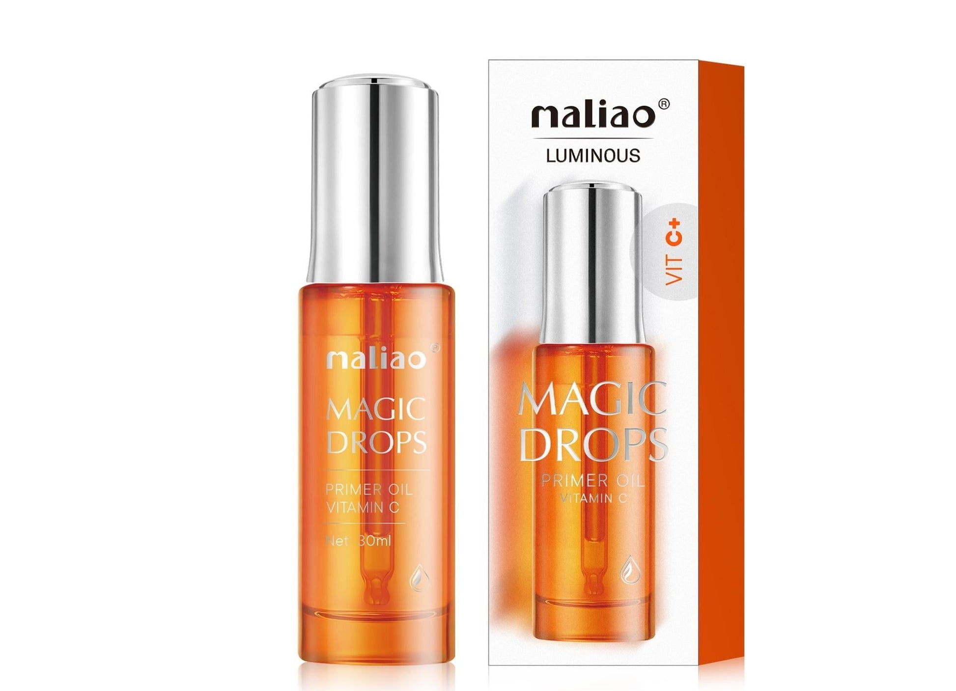 Maliao Magic Drops skincare product with packaging on a white background