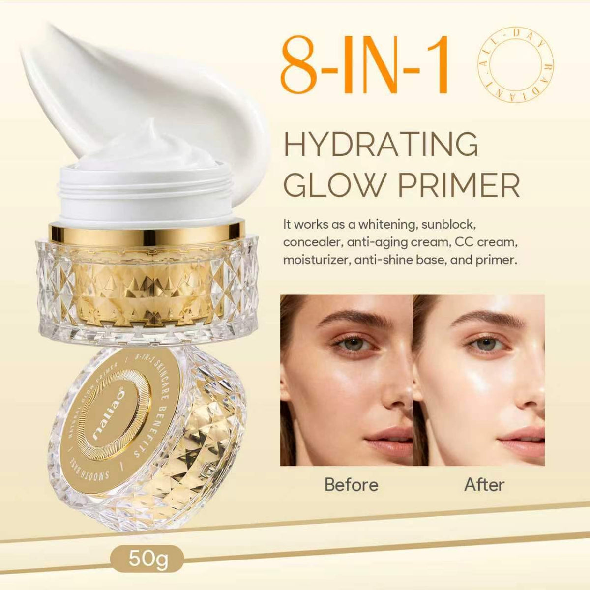 Maliao® Natural Primer 8-in-1 – Hydrating Glow Makeup Primer with Hyaluronic Acid
